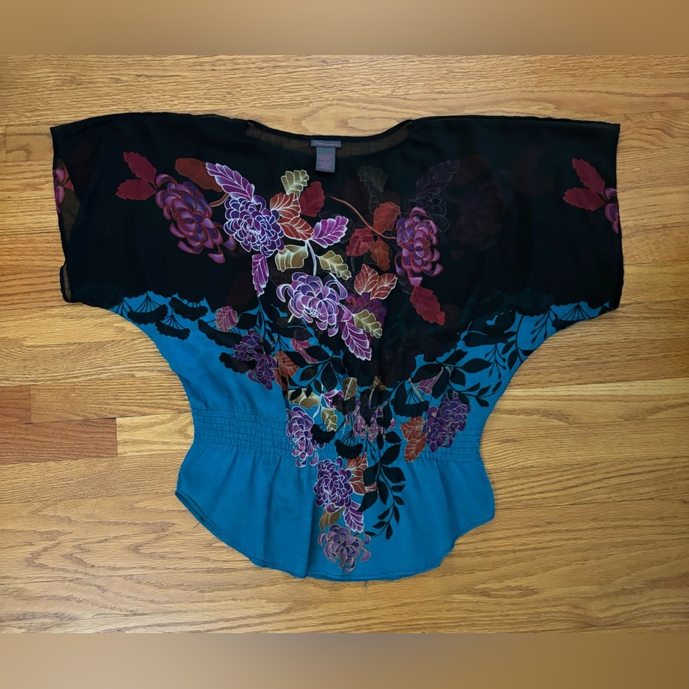 Fire Los Angeles Top Women’s Large Multicolor Floral Shirt Semi Sheer Blouse